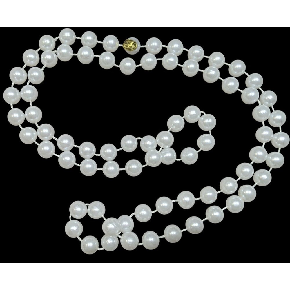 Long Classic White Faux Pearl Beaded Necklace